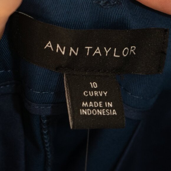 Ann Taylor Cotton Crop Pant Curvy Fit Blue Minimal Retro Office Ankle Trouser - Picture 3 of 9